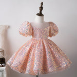 Bubble Sleeve Princess Dress Sequined Western Style Baby Girl Birthday Party Girl Costume