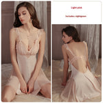 Luxe Sheer Mesh Sexy Nightwear A Sizzling Backless Sleep Dress And Robe Set For At-home Wear