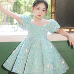 Bubble Sleeve Princess Dress Sequined Western Style Baby Girl Birthday Party Girl Costume
